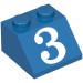 3039pr9984 - Blue - Slope 45Â° 2 x 2 with White '3' Print