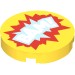 14769pr1058 - Yellow - Tile Round 2 x 2 with Bottom Stud Holder with White 'BAM!' over Medium Azure and Red Text Bubbles Print