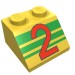 3039pr9989 - Yellow - Slope 45Â° 2 x 2 with Red '2' and Green Stripes Print