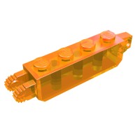 30387 - Hinge Brick 1 x 4 Locking with 1 Finger Vertical End and 2 Fingers Vertical End, 9 Teeth - Trans-Orange